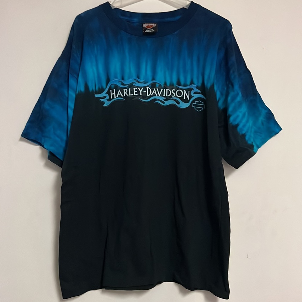 Harley Davidson Vintage Blue Flame Tie Dye Shirt Size Large Trois Rivières QC
